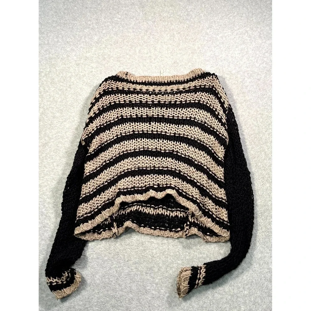 Free People Cropped Sweater Womens XS Black Beige Striped Chunky Knit‎ Pullover